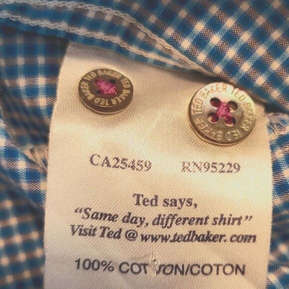 EC TED BAKER LONDON BLUE & WHITE BUTTON DOWN 100% COTTON SHIRT SZ.XL (5) - Picture 3 of 7